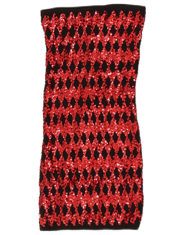 Mini abito senza spalline vintage da donna UK 4 XS rosso Argyle/diamante poliestere