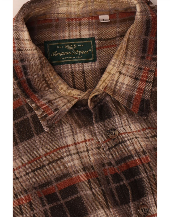 Camicia da uomo in flanella di progetto europeo, cotone a quadri marroni grandi