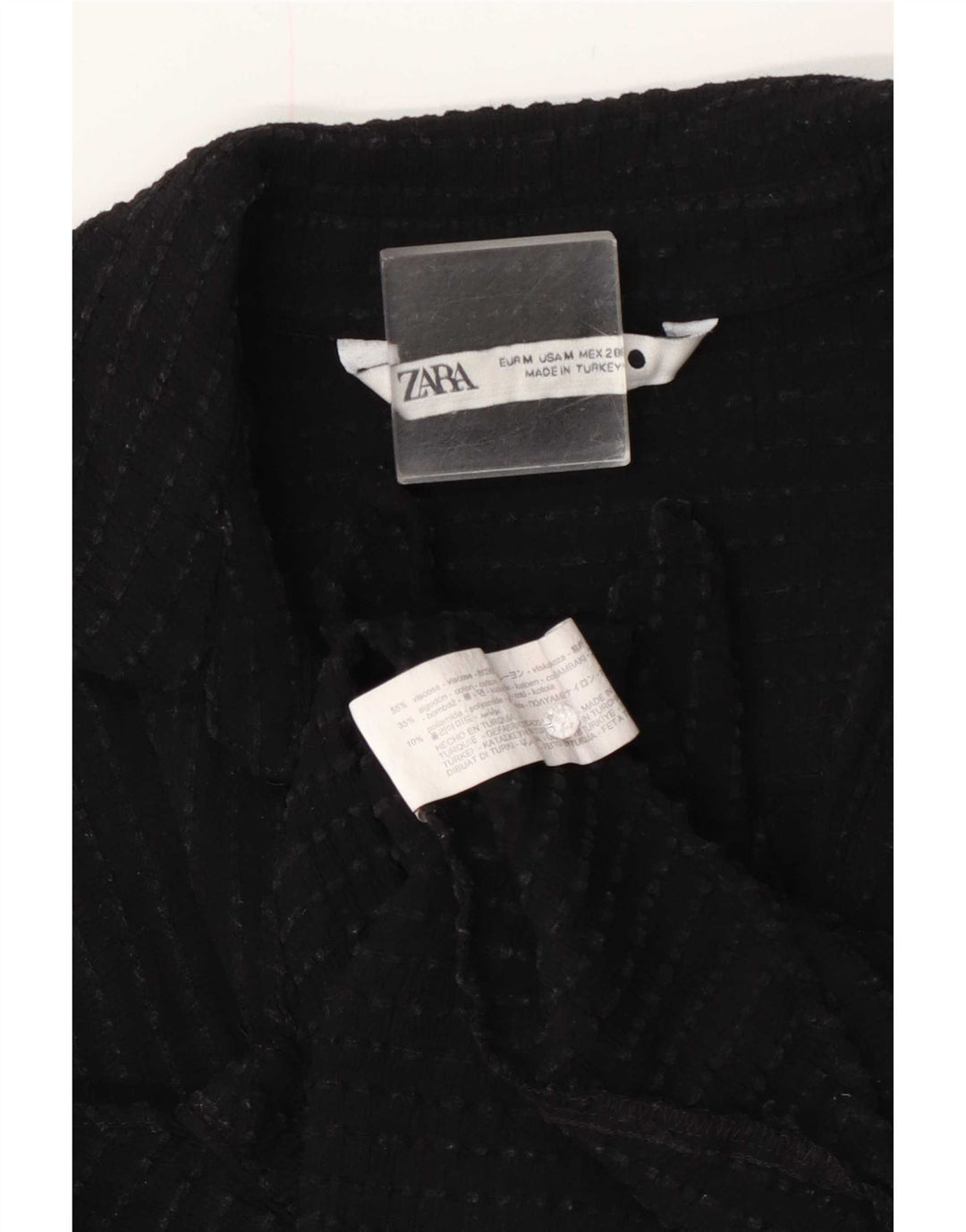 Zara Donna Camicetta con Maniche a 3/4 e Cravatta sul Davanti UK 12 Viscosa Nera Media
