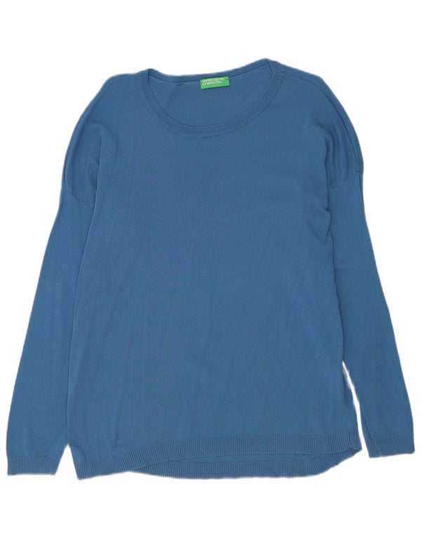 Maglione maglione girocollo da donna Benetton UK 14 Cotone blu medio