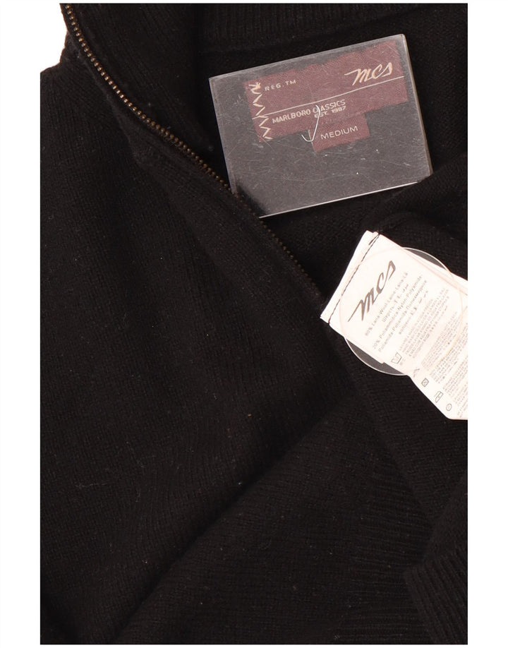 Marlboro Classics Maglione da uomo con zip e collo in lana nera media