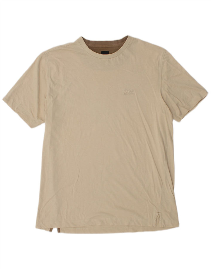 HUGO BOSS Mens T-Shirt Top Large Beige Cotton