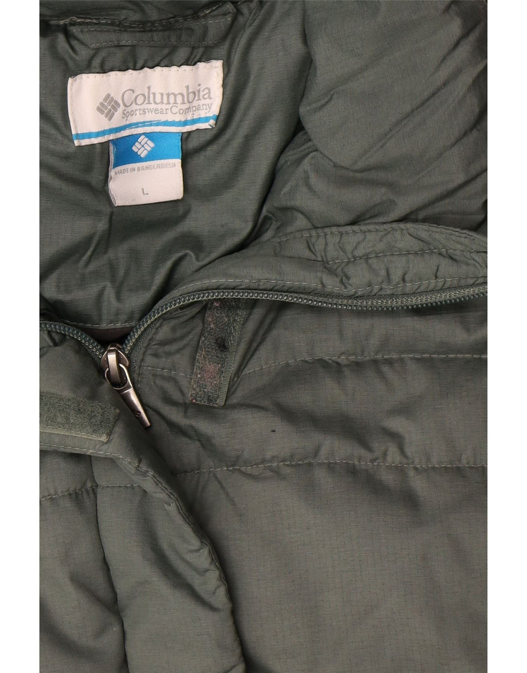 Cappotto imbottito con cappuccio da donna Columbia UK 16 grande poliestere verde