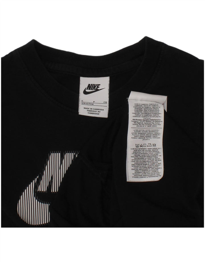 NIKE Boys Graphic T-Shirt Top 8-9 Years Small Black Cotton