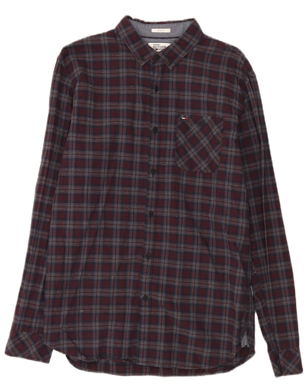 Tommy Hilfiger Camicia da uomo slim fit in flanella di cotone a quadri rossi grandi