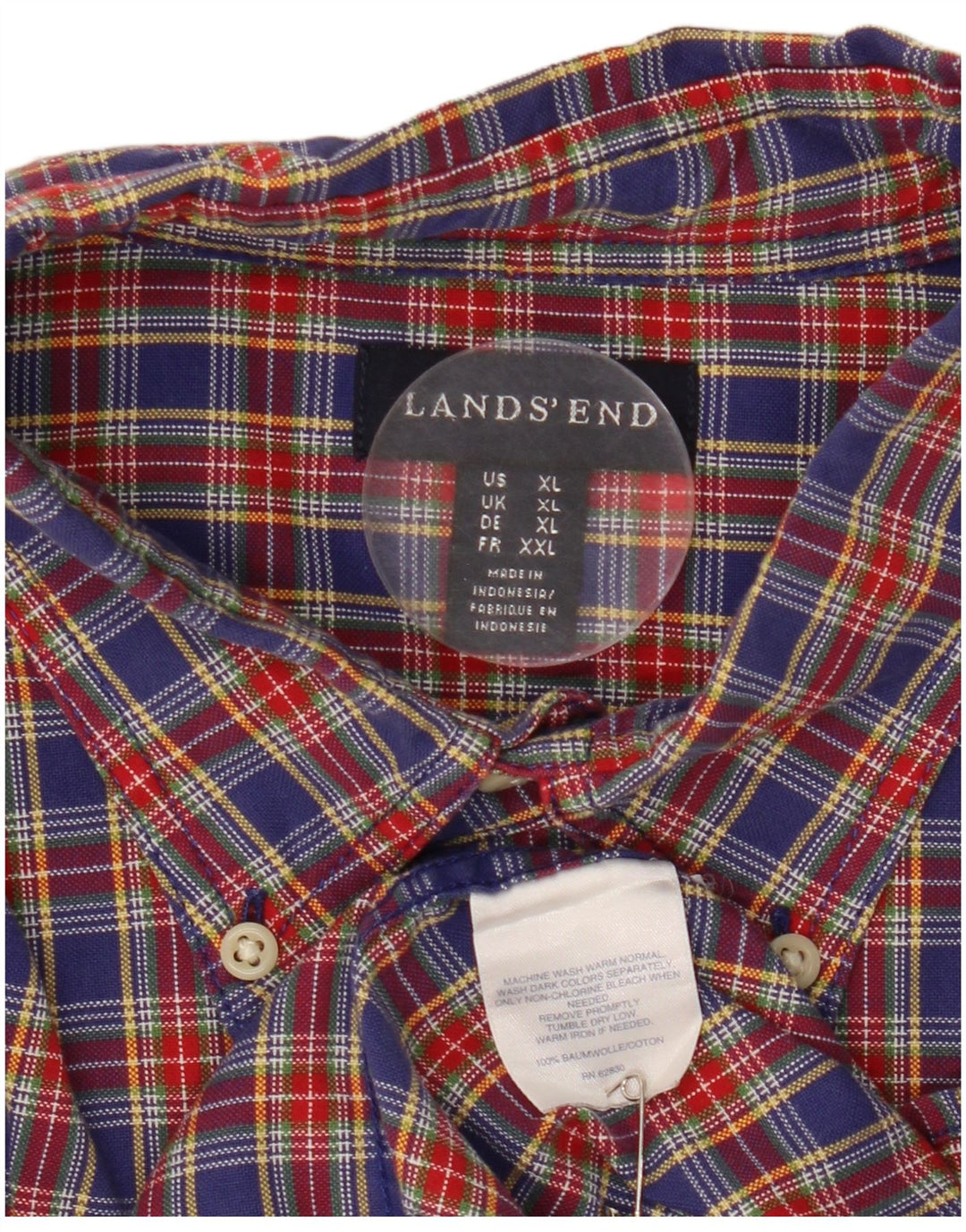 LANDS END Camicia in flanella da uomo XL in cotone a quadri rossi