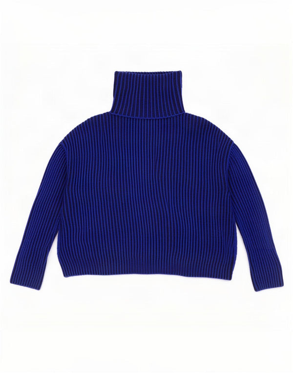 Zara Mens Oversized Roll Neck Jumper Sweater UK 14 Medium Blue Pinstripe