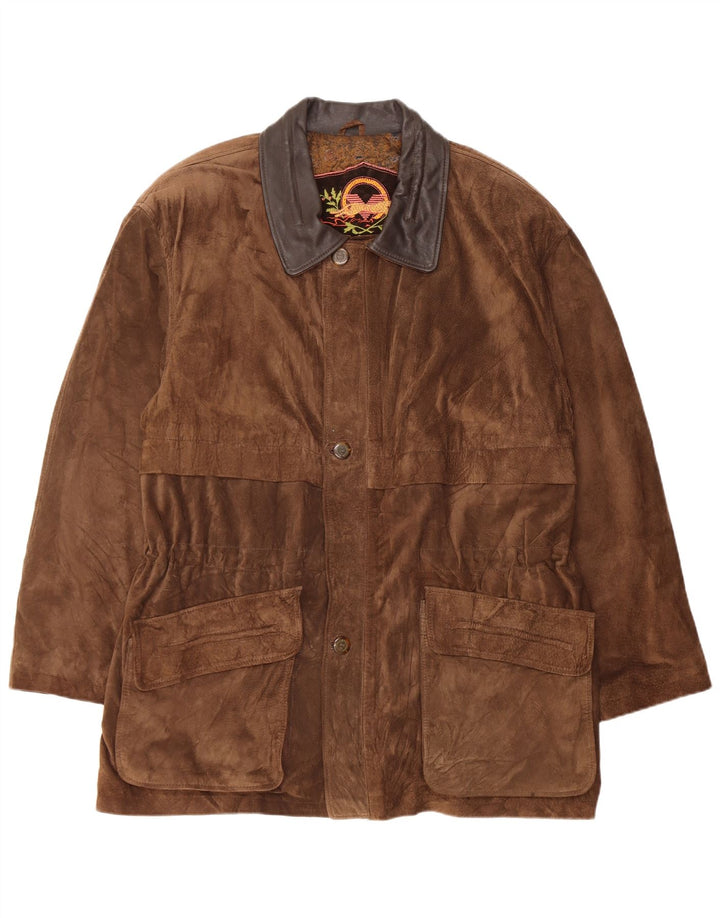 Giacca vintage in pelle scamosciata da uomo IT 54 XL in pelle marrone