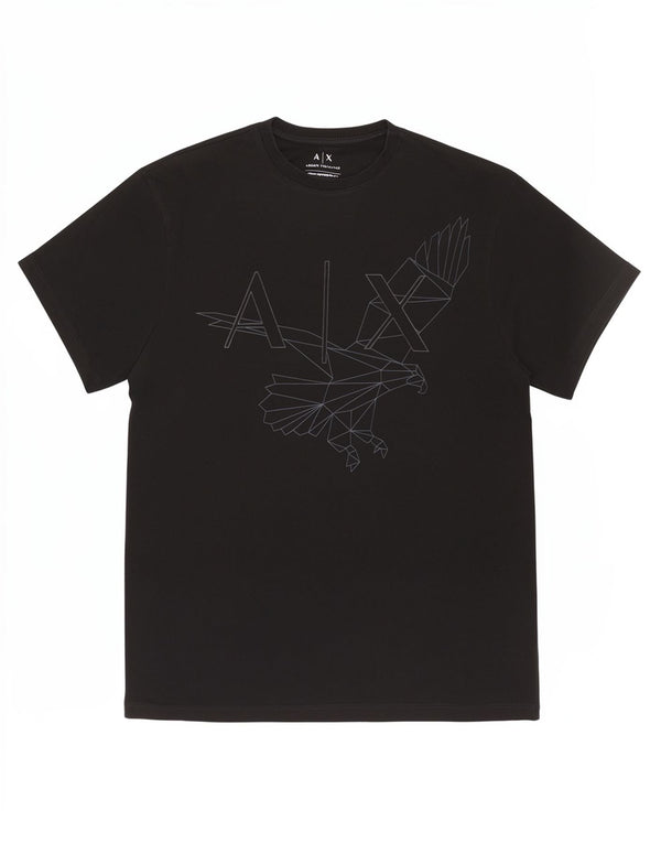 Armani Exchange - T-shirt grafica regolare da uomo, piccola, nera, geometrica