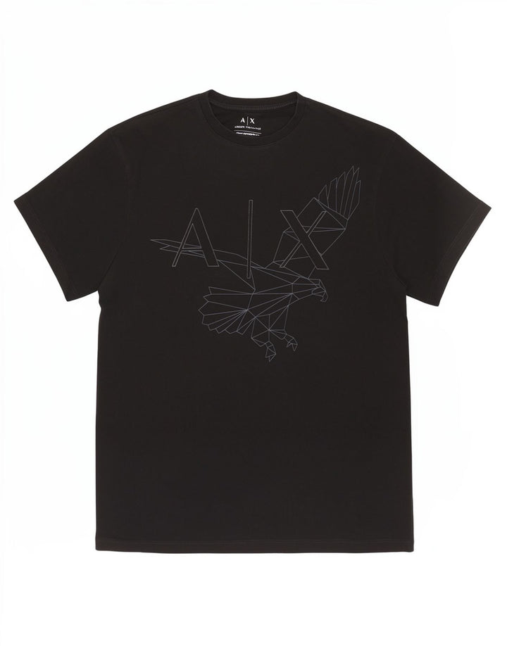Armani Exchange - T-shirt grafica regolare da uomo, piccola, nera, geometrica