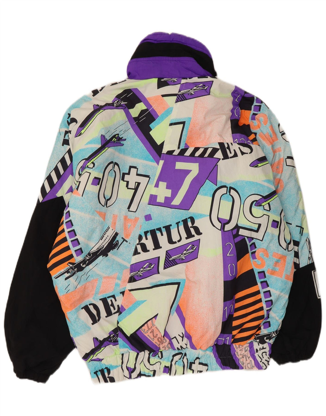 Giacca da sci vintage da uomo con cappuccio grafico UK 40 grande poliammide multicolore