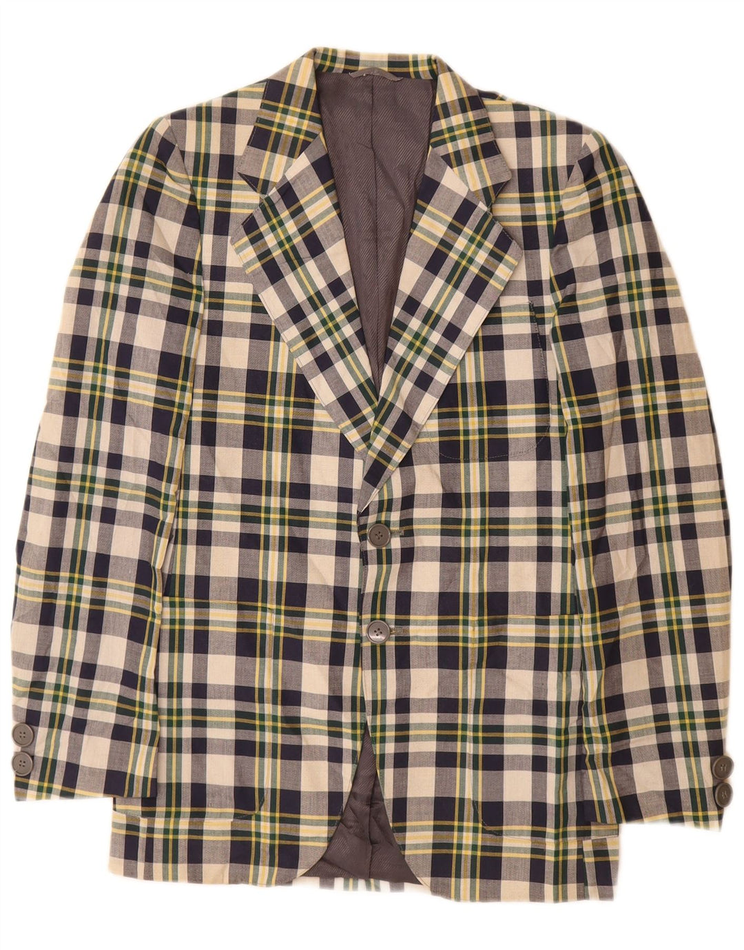 Giacca blazer vintage da uomo a 2 bottoni con piccoli quadri blu navy