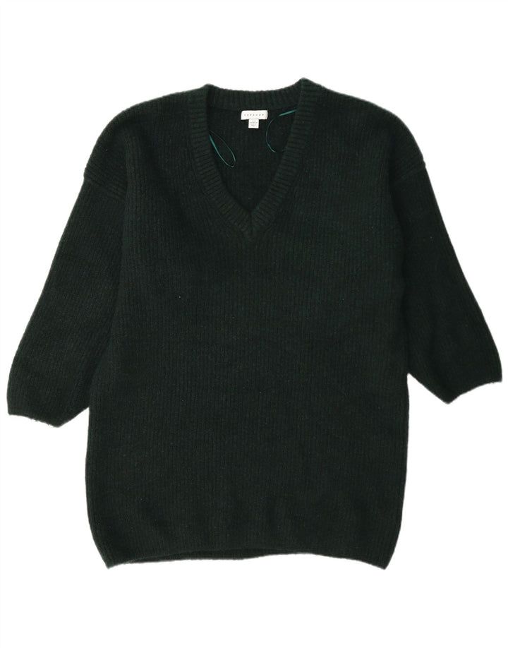 Maglione maglione con scollo a V lungo da donna Topshop UK 14 Poliestere verde medio