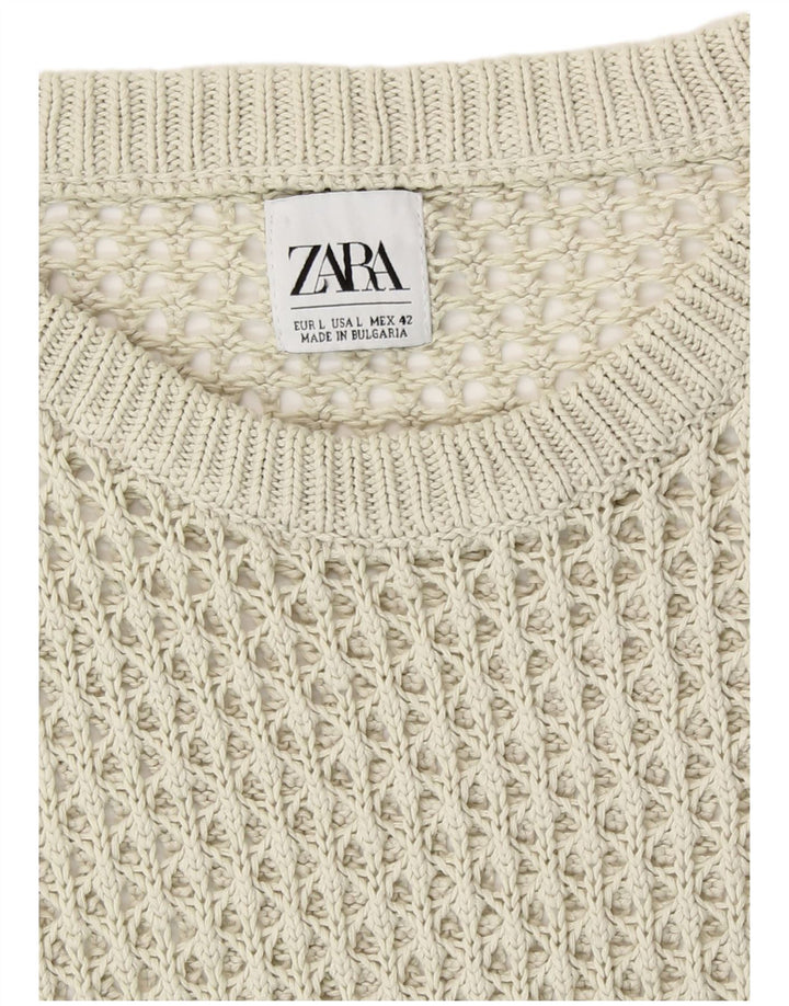 Zara Uomo Maglione Girocollo Girocollo Trasparente Grande Beige