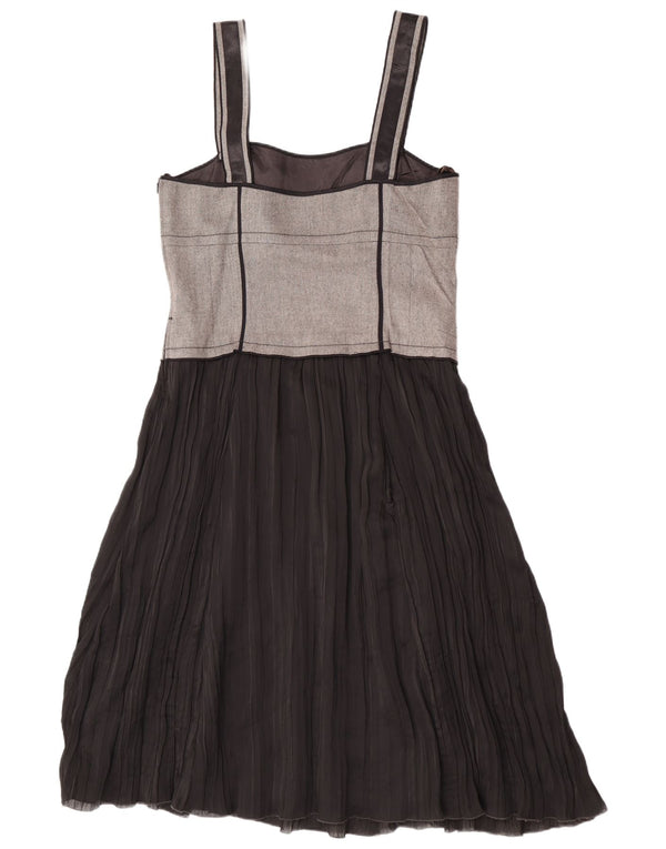 Abito sottoveste vintage da donna UK 16 grande nero in viscosa color block