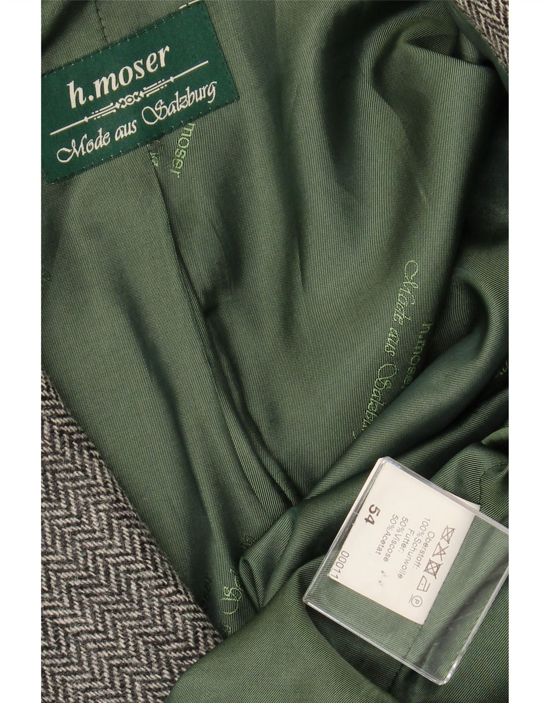 Giacca blazer da uomo a 3 bottoni H.MOSER EU 54 2XL lana a spina di pesce grigia