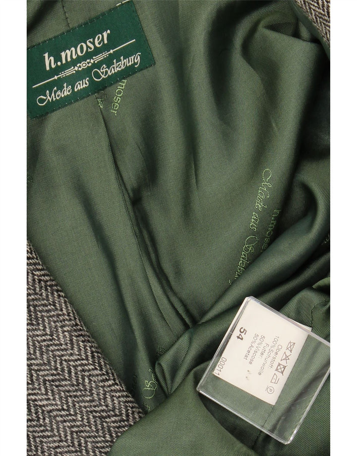 Giacca blazer da uomo a 3 bottoni H.MOSER EU 54 2XL lana a spina di pesce grigia