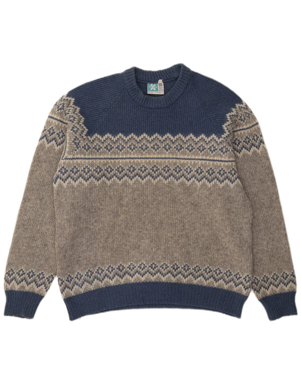 Maglione maglione girocollo da uomo Norsewear UK 42 Large Grey Fair Isle Wool