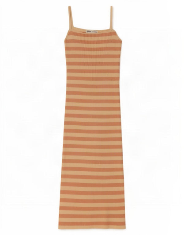 Abito sottoveste da donna Zara UK 10 piccolo in nylon a righe rosa