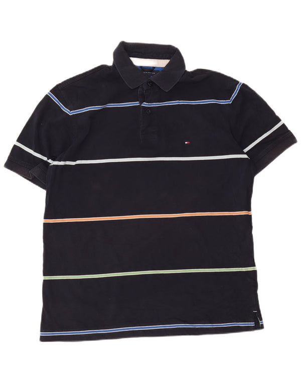 Polo da uomo Tommy Hilfiger media cotone a righe blu navy
