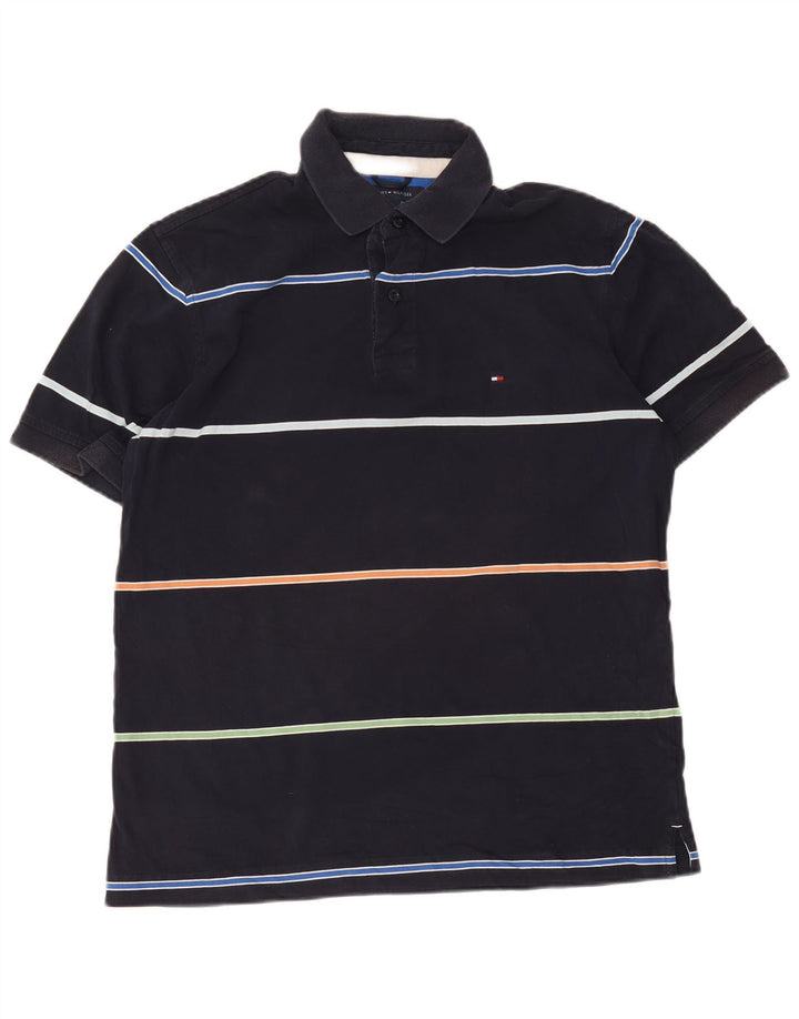Polo da uomo Tommy Hilfiger media cotone a righe blu navy