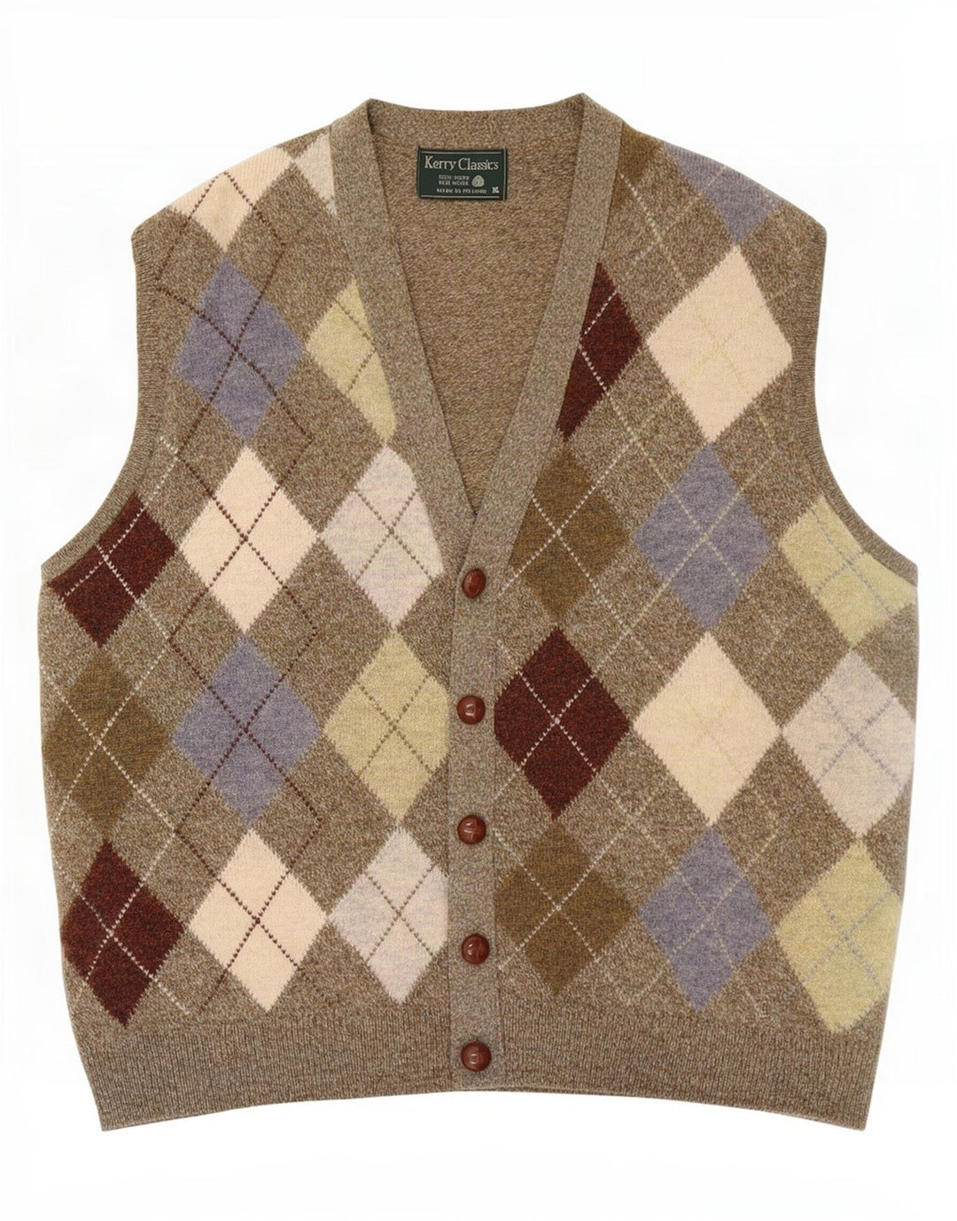 Kerry Maglione cardigan senza maniche classico da uomo XL Khaki Argyle/Diamond