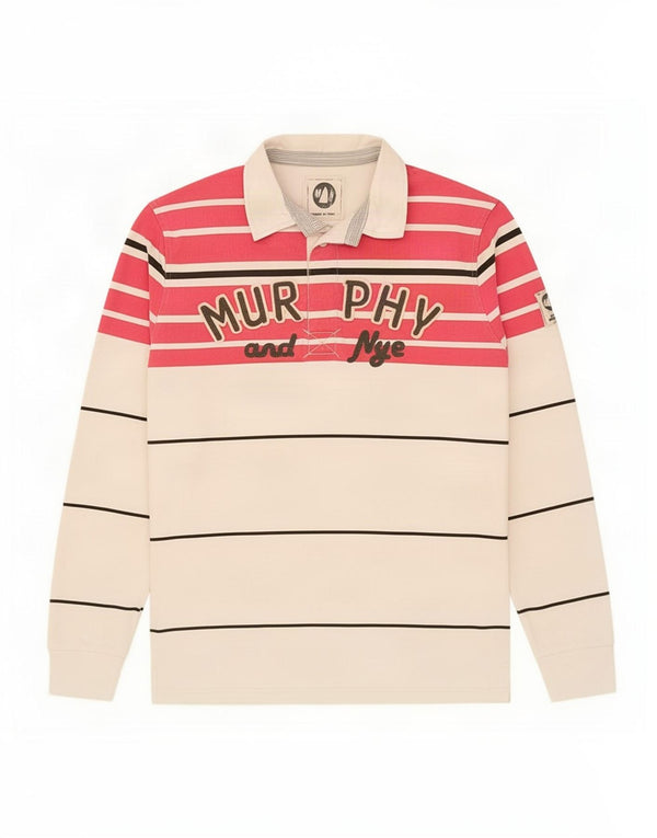 Polo da rugby a maniche lunghe grafica da uomo Murphy & Nye XL a righe bianche