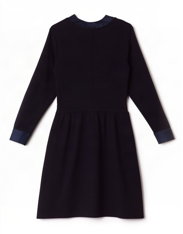 Abito lungo da donna vintage a maniche lunghe IT 40 piccolo in lana blu navy