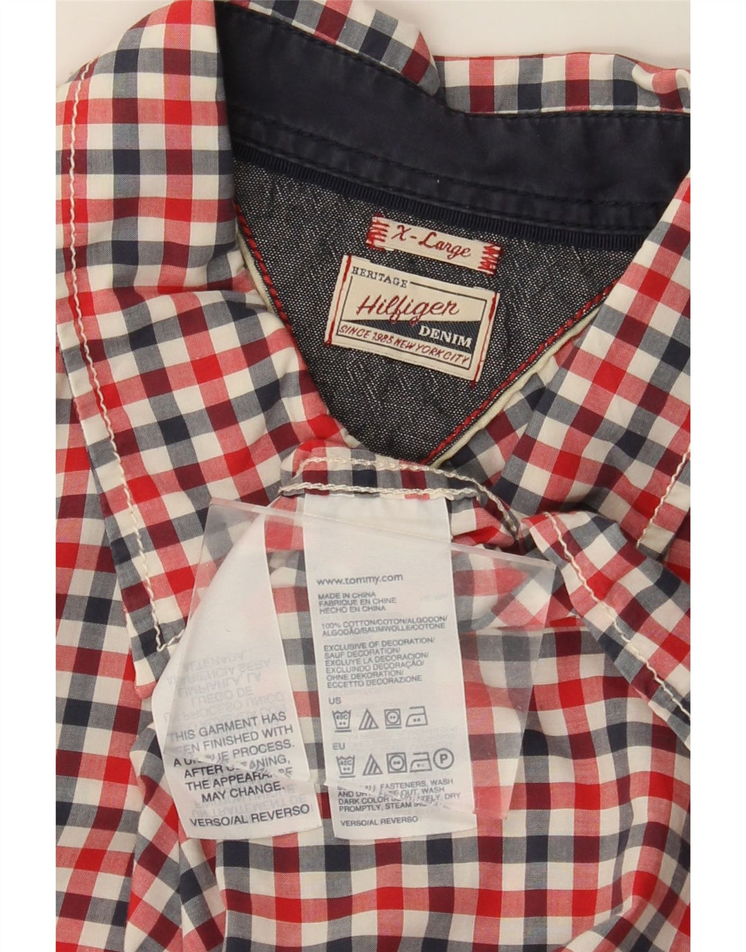 TOMMY HILFIGER Camicia a maniche corte Heritage da uomo XL in cotone a quadri rossi