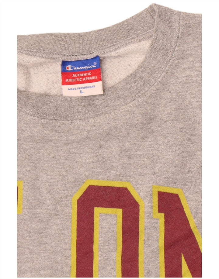 Felpa grafica da uomo Champion, maglione grande, cotone chiazzato grigio