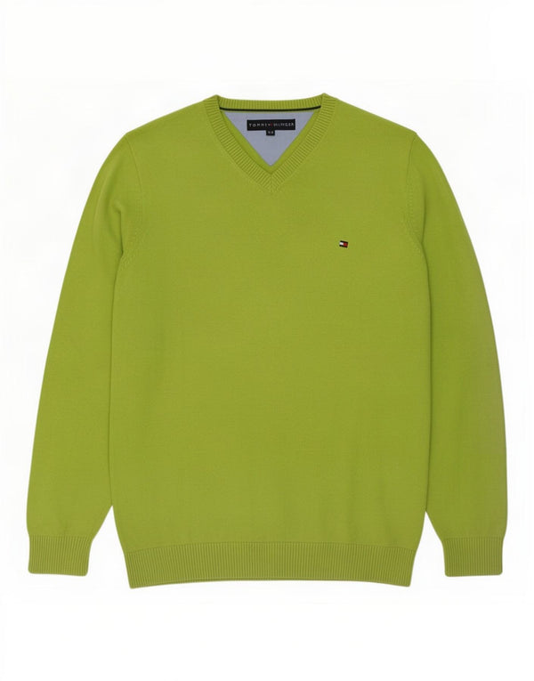 Maglione maglione con scollo a V da uomo Tommy Hilfiger piccolo cotone verde