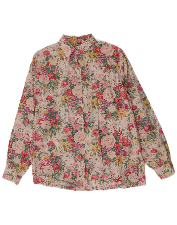 Camicetta camicia vintage da donna UK 14 grande floreale multicolore