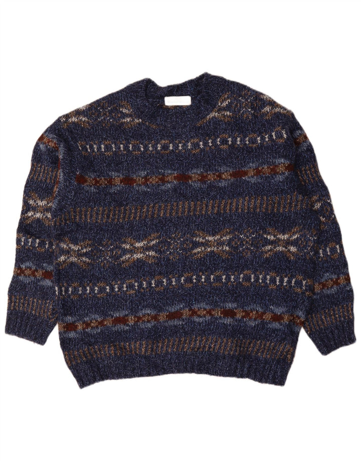 Maglione maglione girocollo da uomo Marks & Spencer grande blu navy Fair Isle