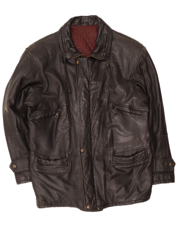 Giacca in pelle vintage da uomo IT 48 media nera