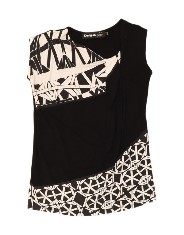 Desigual Donna Canotta Top UK 14 Large Nero Viscosa geometrica
