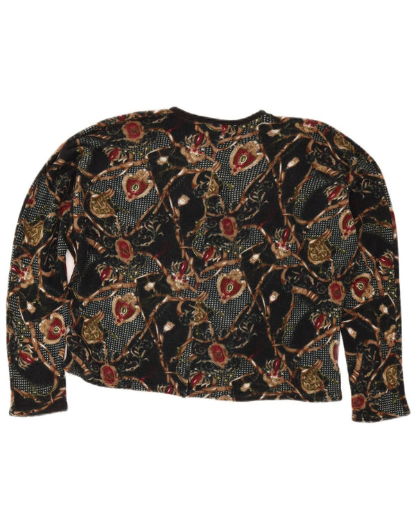 Top corto grafico da donna vintage a maniche lunghe UK 16 grande nero