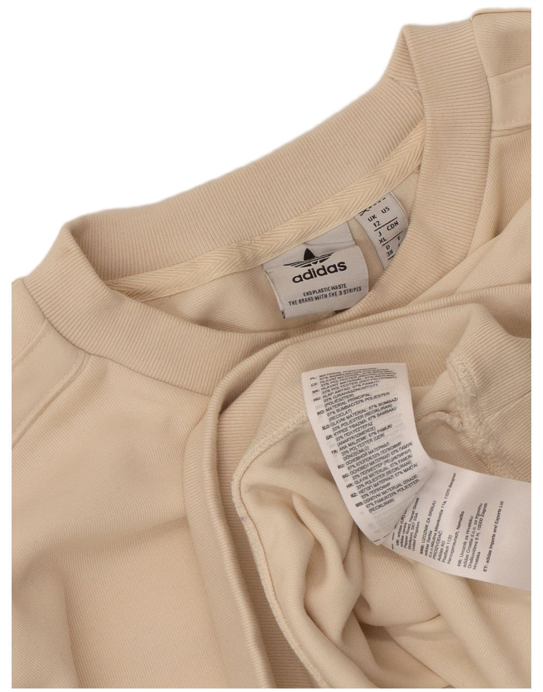 Felpa corta da donna Adidas UK 12 cotone beige medio