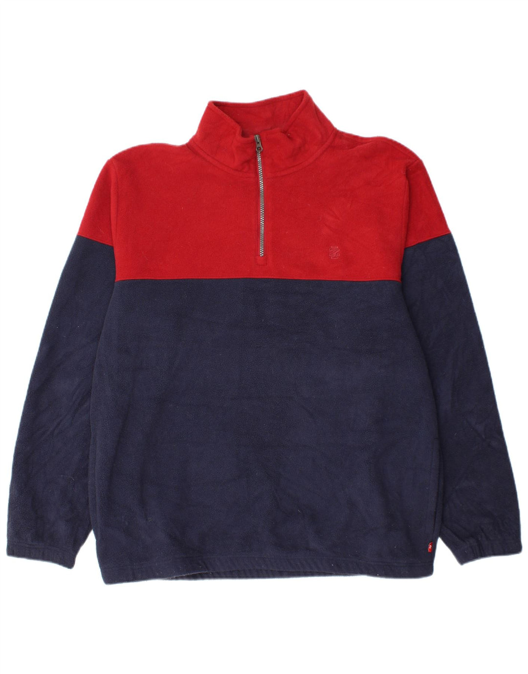 IZOD Mens Zip Neck Fleece Jumper Large Navy Blue Colourblock Polyester