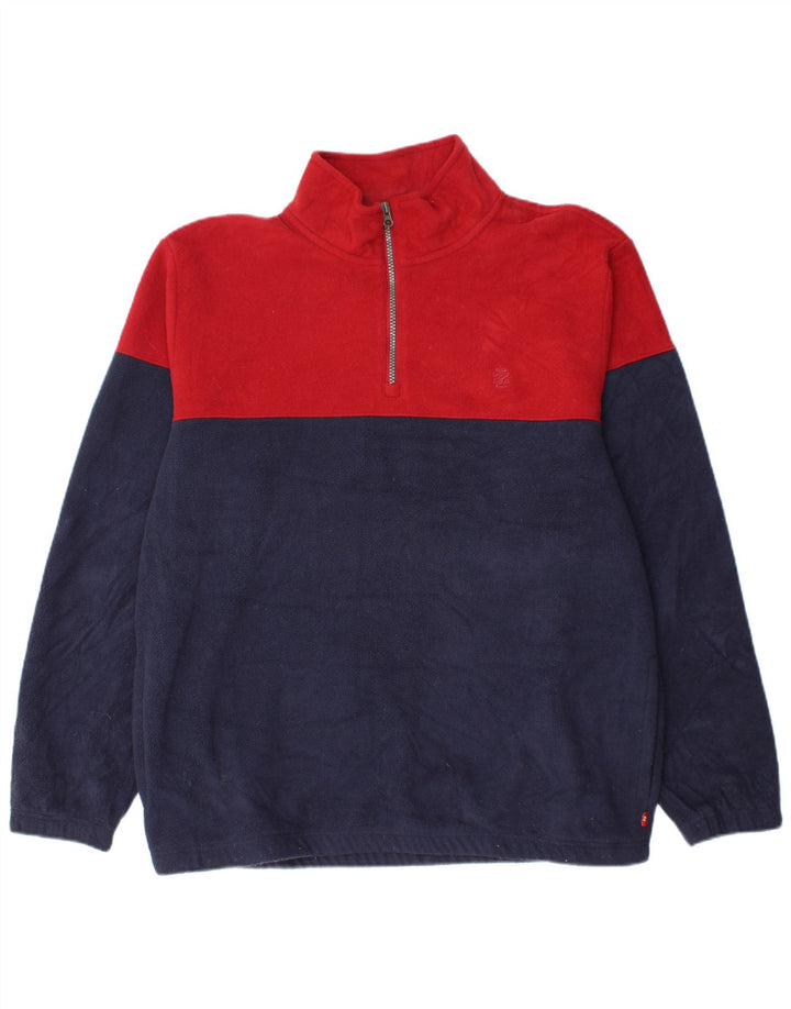 IZOD Mens Zip Neck Fleece Jumper Large Navy Blue Colourblock Polyester