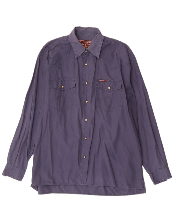 Camicia da uomo Marlboro Classics Large in cotone blu navy