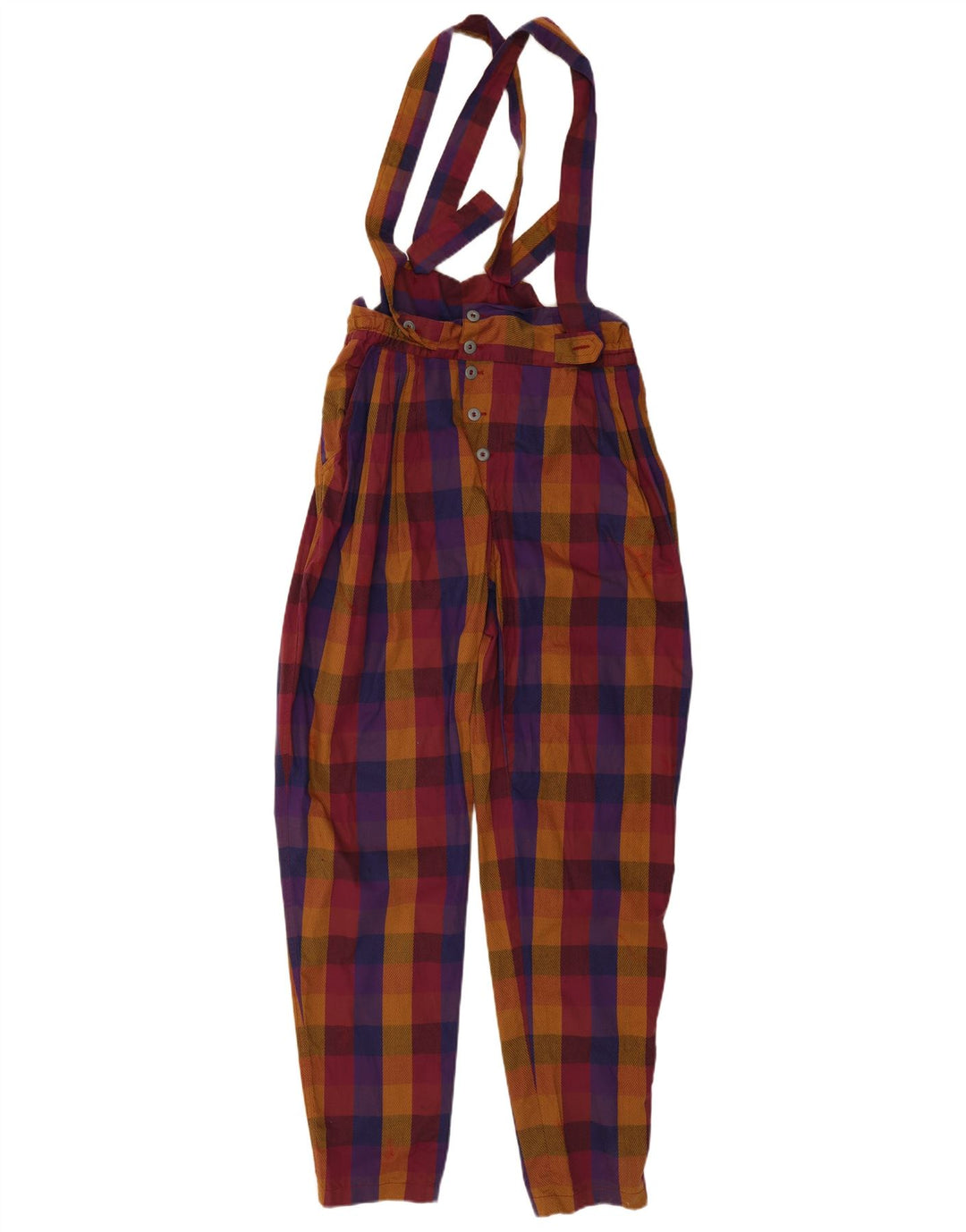 Pantaloni salopette da donna VINTAGE EU 38 Medium W32 L33 a quadri multicolore