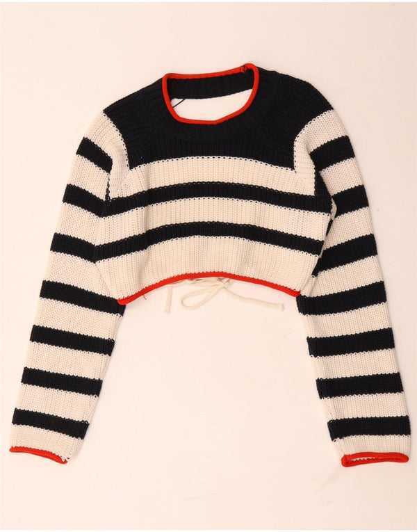 Maglione corto con scollo a barca da donna Zara UK 14 a righe nere medie