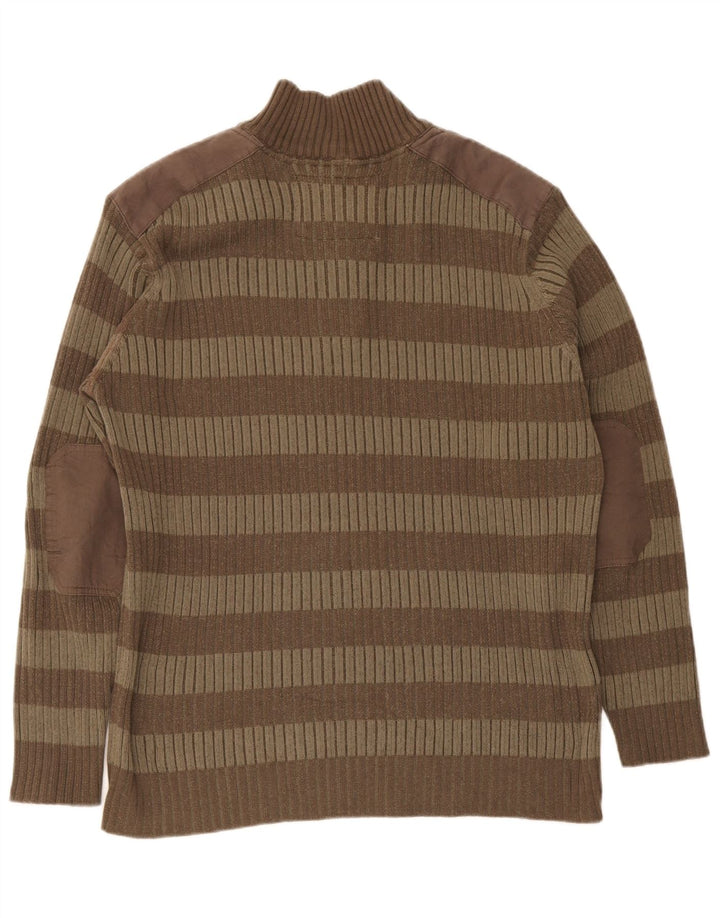 Maglione vintage da uomo con collo a bottoni XL a righe marroni