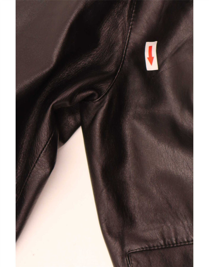 Giacca blazer in pelle oversize da donna vintage a 3 bottoni UK 10 piccola nera