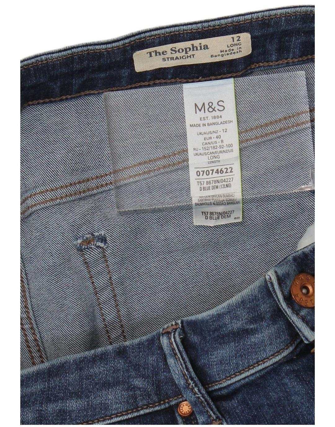 MARKS & SPENCER Jeans dritti Sophia da donna UK 12 Medio W30 L33 Blu