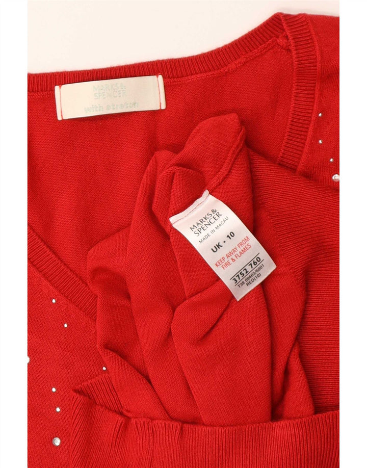 Maglione da donna con scollo a V Marks & Spencer UK 10 piccolo in viscosa rossa