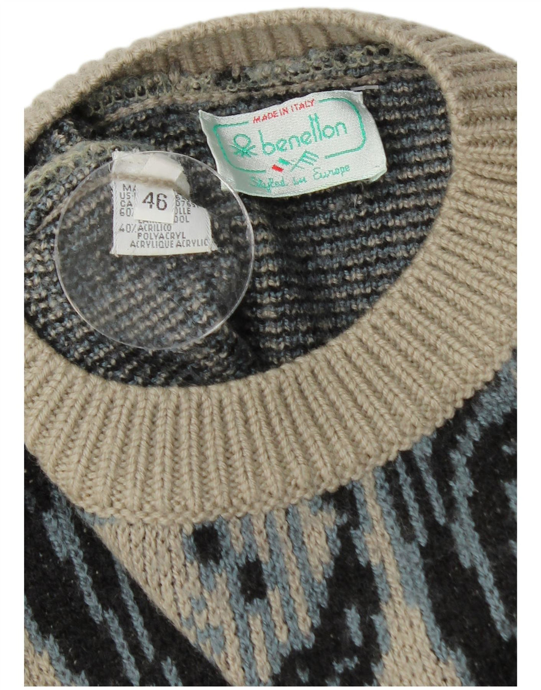 Maglione da uomo girocollo lungo BENETTON IT 46 grande grigio floreale