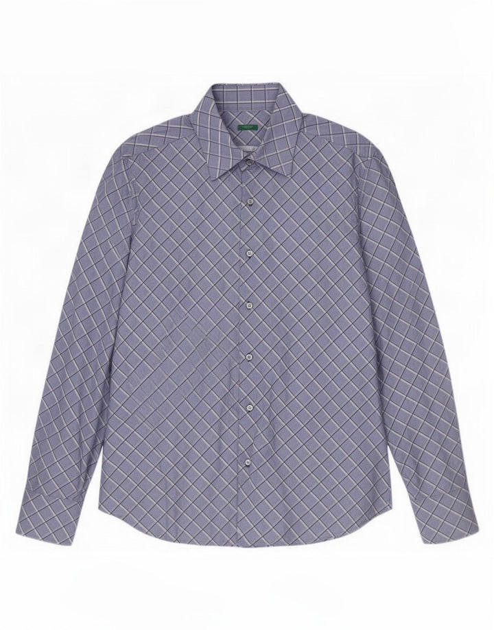Camicia Benetton Uomo In Cotone A Quadri Grandi Blu