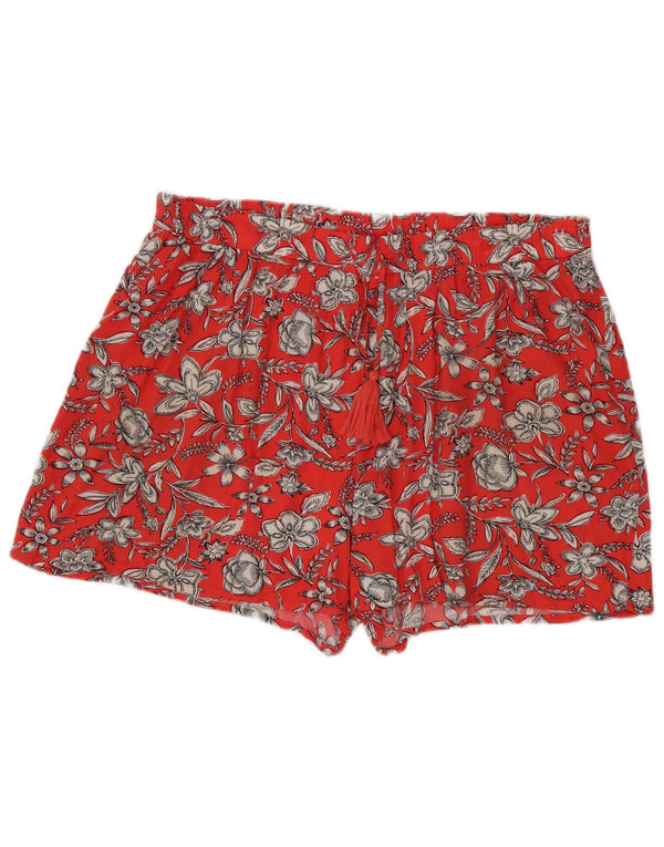 Pantaloncini a vita alta da donna Marks & Spencer UK 18 XL W38 Viscosa floreale rossa