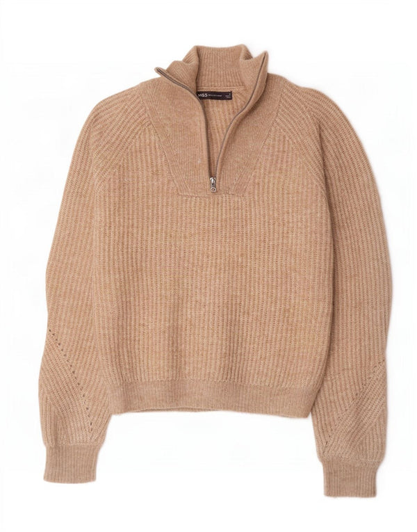 Maglione da donna Marks & Spencer con zip e collo UK 10 piccolo marrone screziato